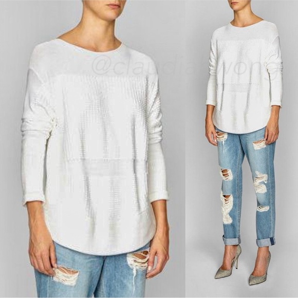 HELMUT LANG Baseball Hem Textured Inlay Split Side Sweater in Optic White - Picture 5 of 11